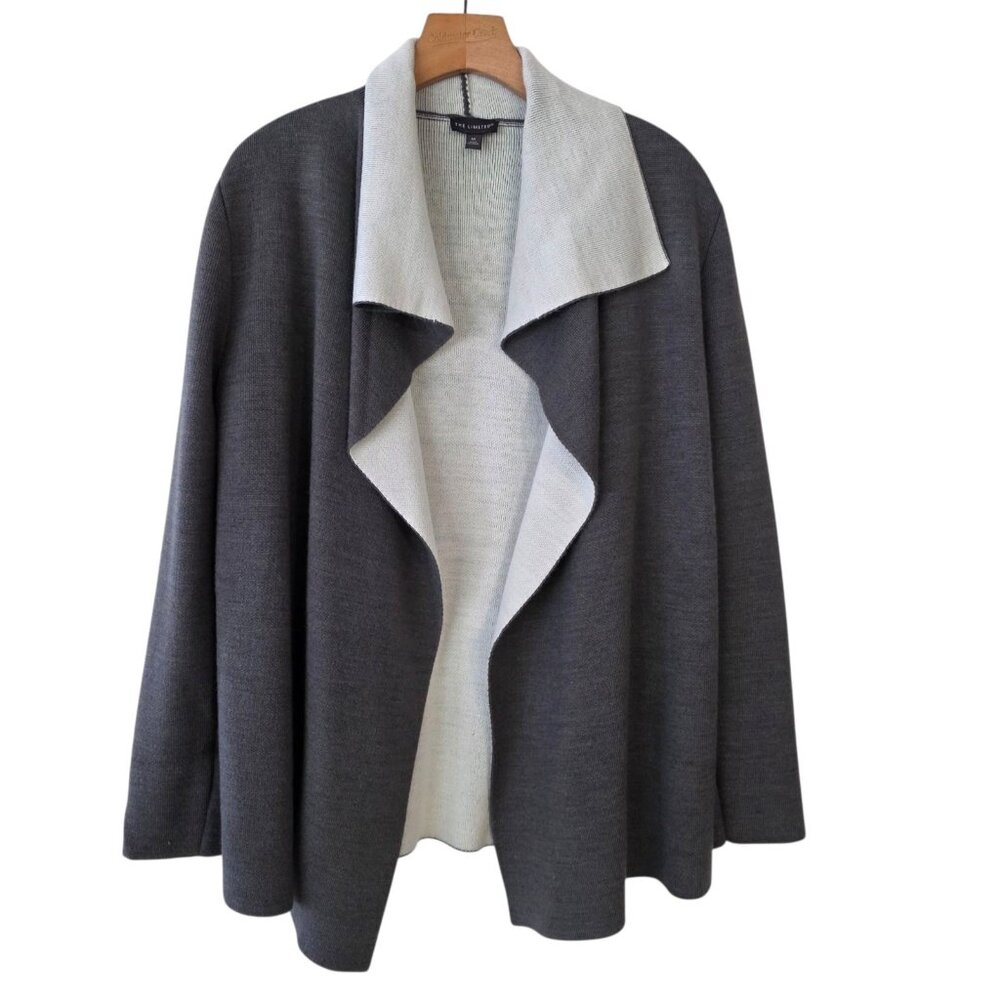 The Limited Waterfall Front Gray & White Cardigan Sweater Open‎ Front Sz M